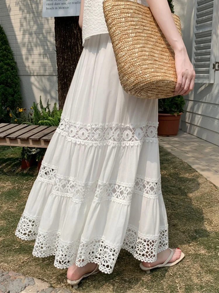SMTHMA ハイエンドデザインレース中空ハイウエストロングスカート女性の春夏新作甘いミッドレングス Ccake スカート