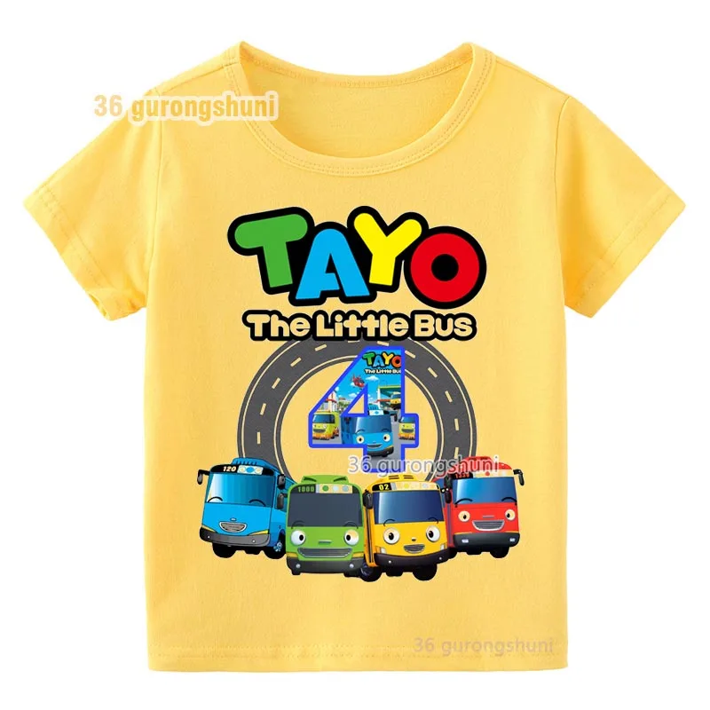 Kids T Shirt For Boys T Shirts Anime Tayo the Little Bus 4 5 Birthday Yellow T-shirts summer Tops Short Sleeve Children Clothes