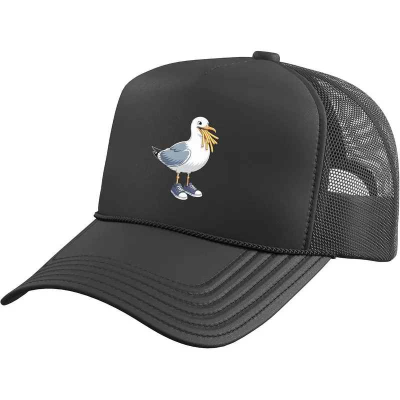 Seagull with Fries and Sneakers Fun Trucker Hat with Adjustable Mesh Back
