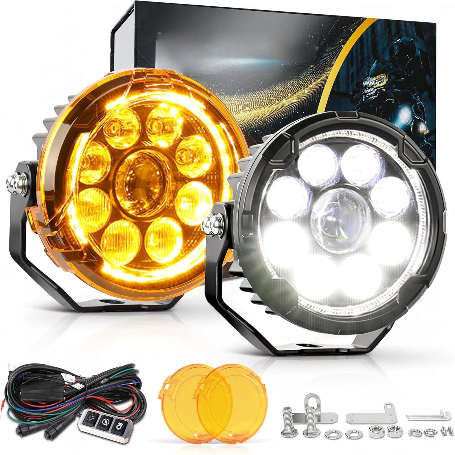 4.5 Inch Motorcycle Lights LED  White with Mount Brackets Wire Harness Waterproof 60W Offroad Work Lights for Motorcycle