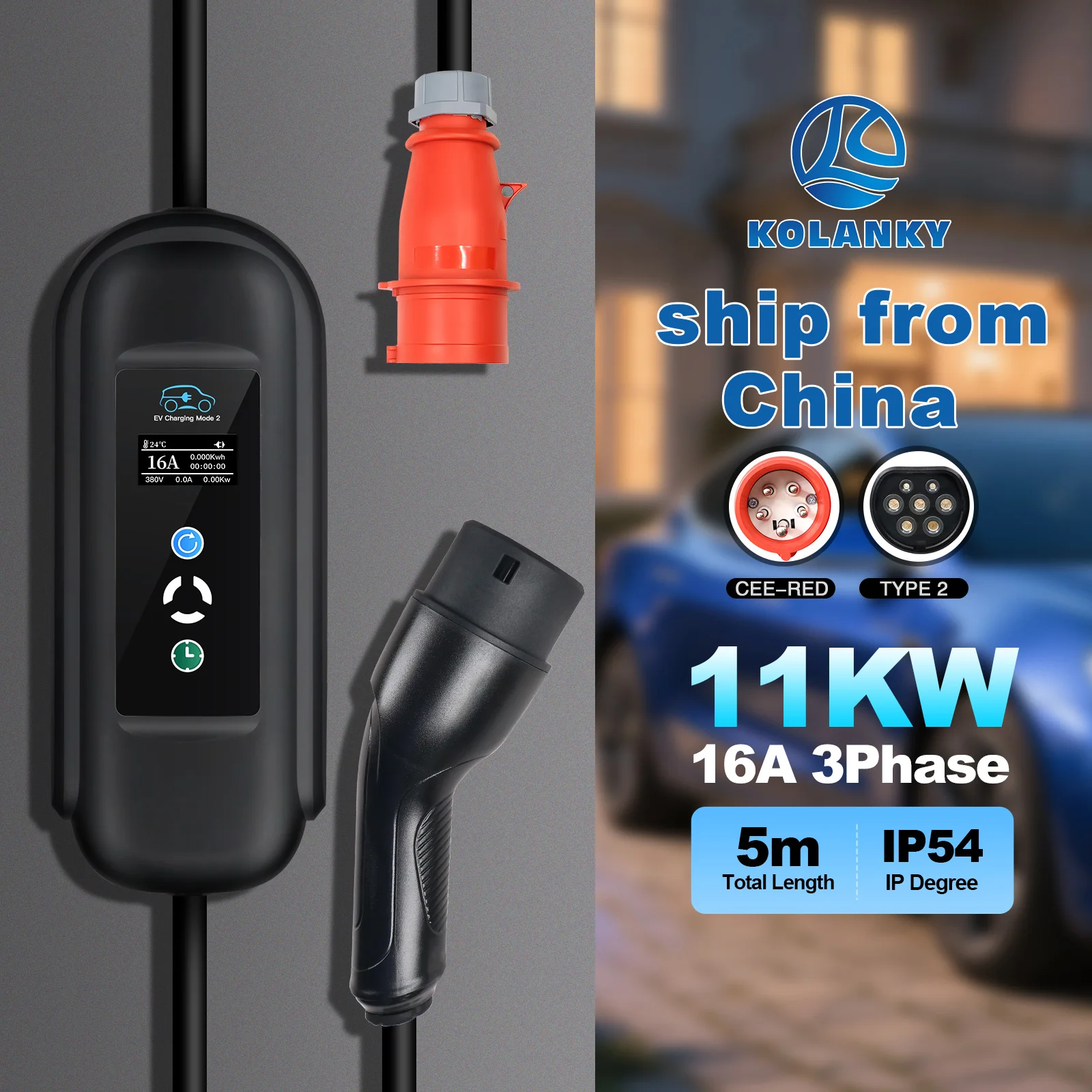 

Портативное зарядное устройство для электромобилей Kolanky, 16 А, 11 кВт, тип 2, вилка для зарядки электромобилей, настенный таймер, домашнее зарядное устройство, электромобиль, гибридные автомобили, длина 5 м