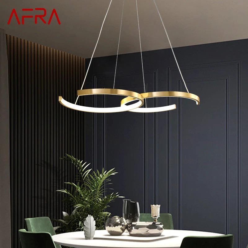 AFRA Modern Brass Ring Chandelier Lamp LED 3 Colors Pendant Lights Decor For Home Dining Living Room