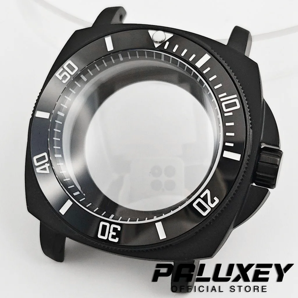 PVD Black 42mm Dome Sapphire Glass Matte Wildfire Watch Case Square Diving Mod Case For NH34 NH35 NH36 Movement Fit 28.5mm Dial