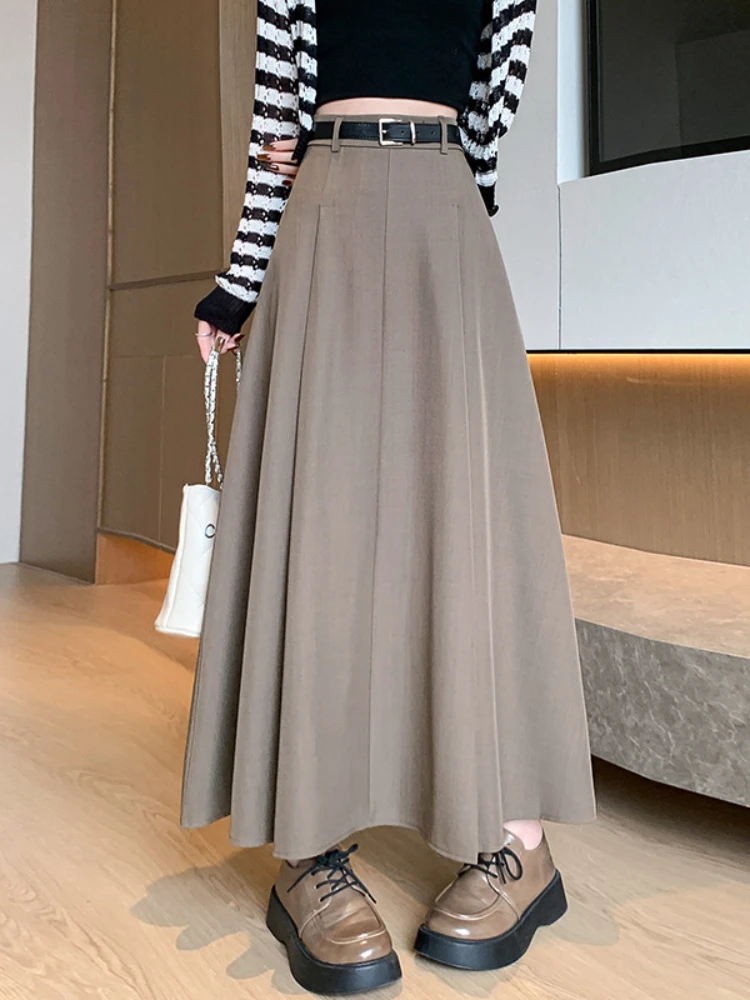 

2024 Skirt for Women Clothing Spring and Summer New Casual Loose Solid Pleated Skirt Mid-length High Waist Slim A-line Skirt