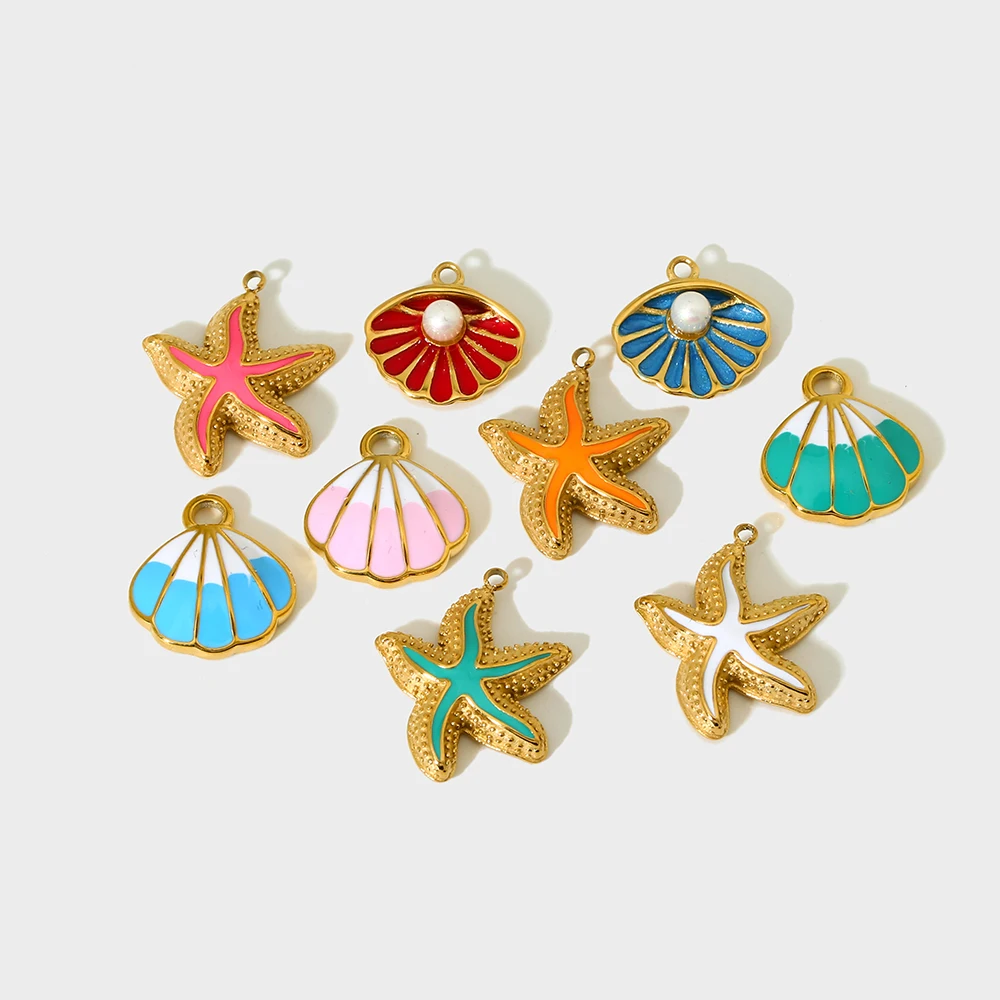 Summer Beach Colorful Enamel Charms Shell Starfish Conch Pendants for DIY Jewelry Making Accessories