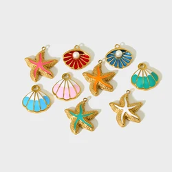 Summer Beach Colorful Enamel Charms Shell Starfish Conch Pendants for DIY Jewelry Making Accessories