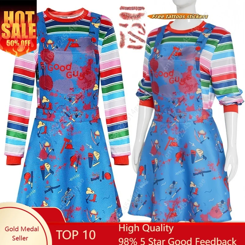 

Взрослый фильм ужасов «Хорошие парни», платье Чаки, костюм на Хэллоуин, костюм убийцы, жуткая кукла, клоун, наряд для женщин, косплей