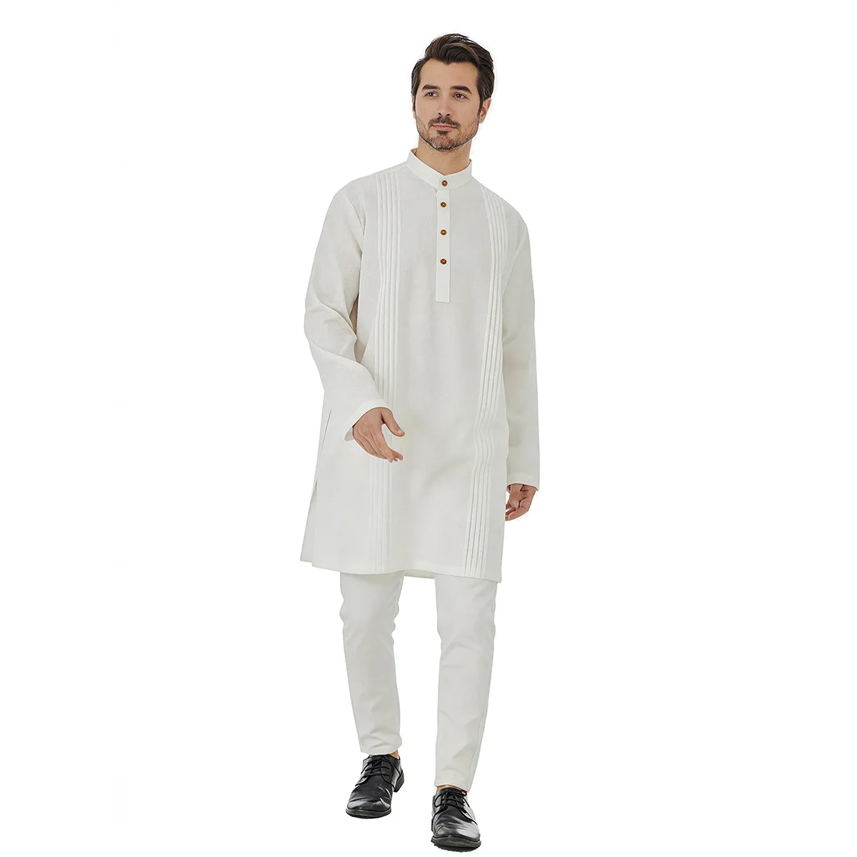 

Мужская саудовская арабская рубашка-халат с воротником-стойкой и длинными рукавами на пуговицах, мусульманская одежда для Рамадана, исламская одежда Ближнего Востока, повседневная одежда из Малайзии