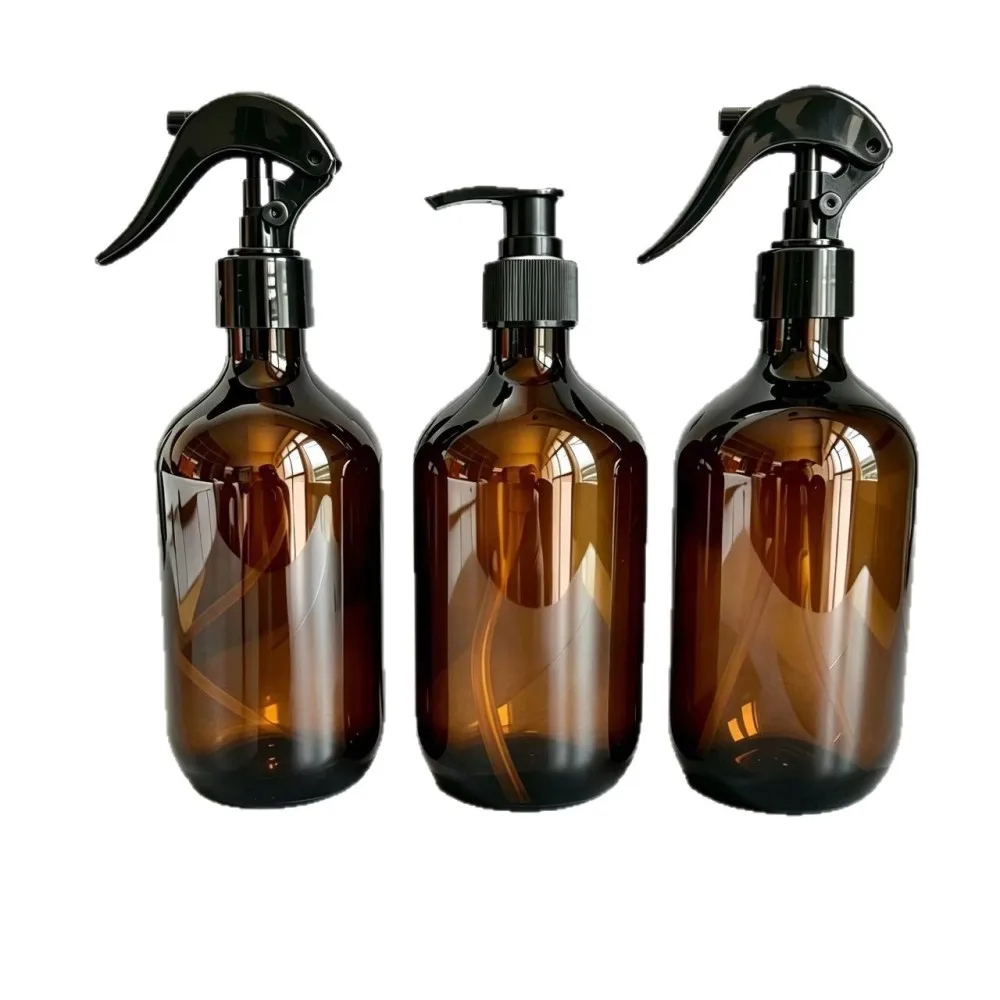 500ml Amber PET Boston Spray Bottle Refillable Essential Oil Toner Pump Container Plastic Travel Cosmetic Dispenser