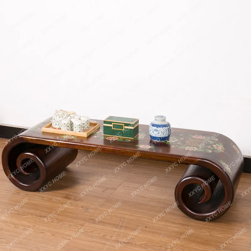 Solid wood roll several old elm painted tea table Ming and Qing classical edge several
