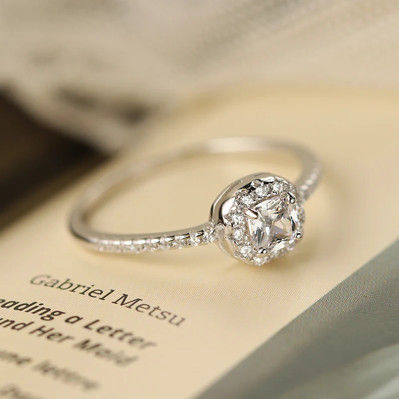 Classic and Versatile Authentic S925 Silver Small Sugar Zirconia Full Diamond Ring, Fashionable and Simple