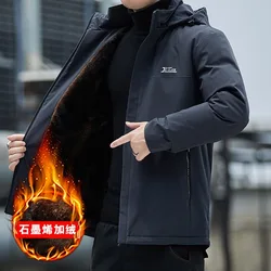 2024 Winter New Fashion Plus Fleece Thick Warm Cotton-Padded Jacket Men's Casual Loose Comfortable Large Size Hooded Coat M-5XL