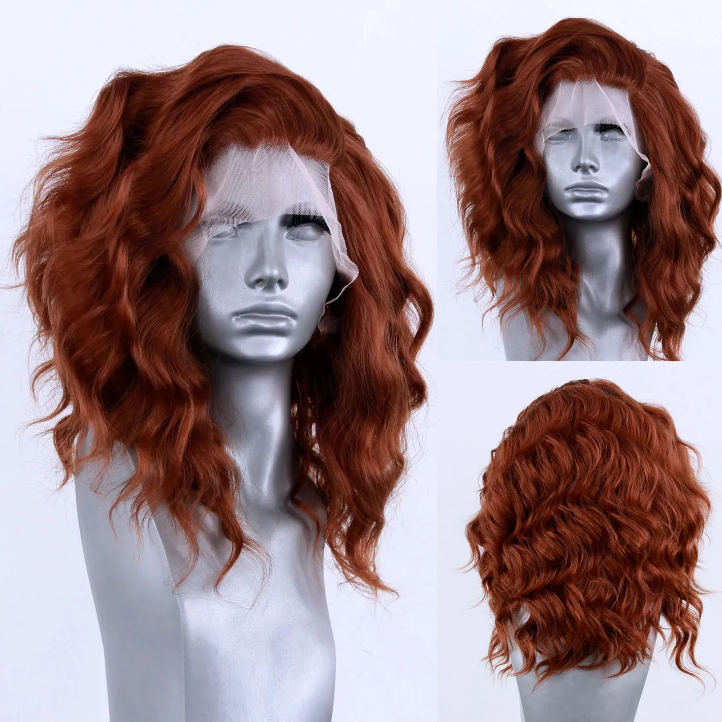 

AIMEYA Copper Red Short Wigs for Women Girls 13x4 Lace Front Bob Wig Natural Looking Daily Use Synthetic Hair Cosplay Party Use