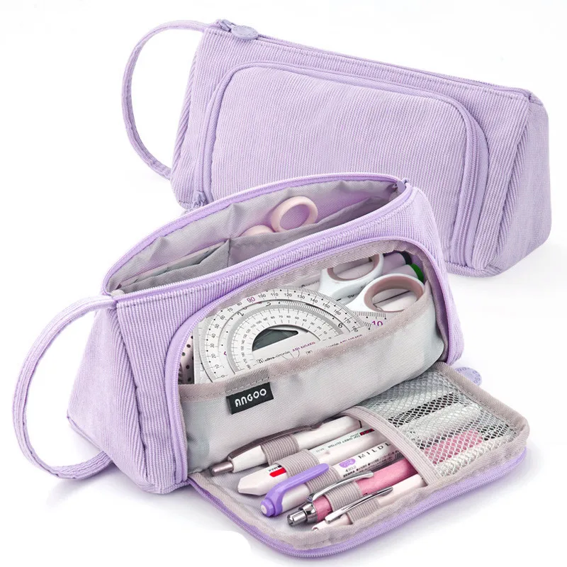 Corduroy Stationary Pen Storage Bag Pen Pencil Bag Zipper School Pencil Case Multi Layer Large Capacity Cosmetic Travel Handbag