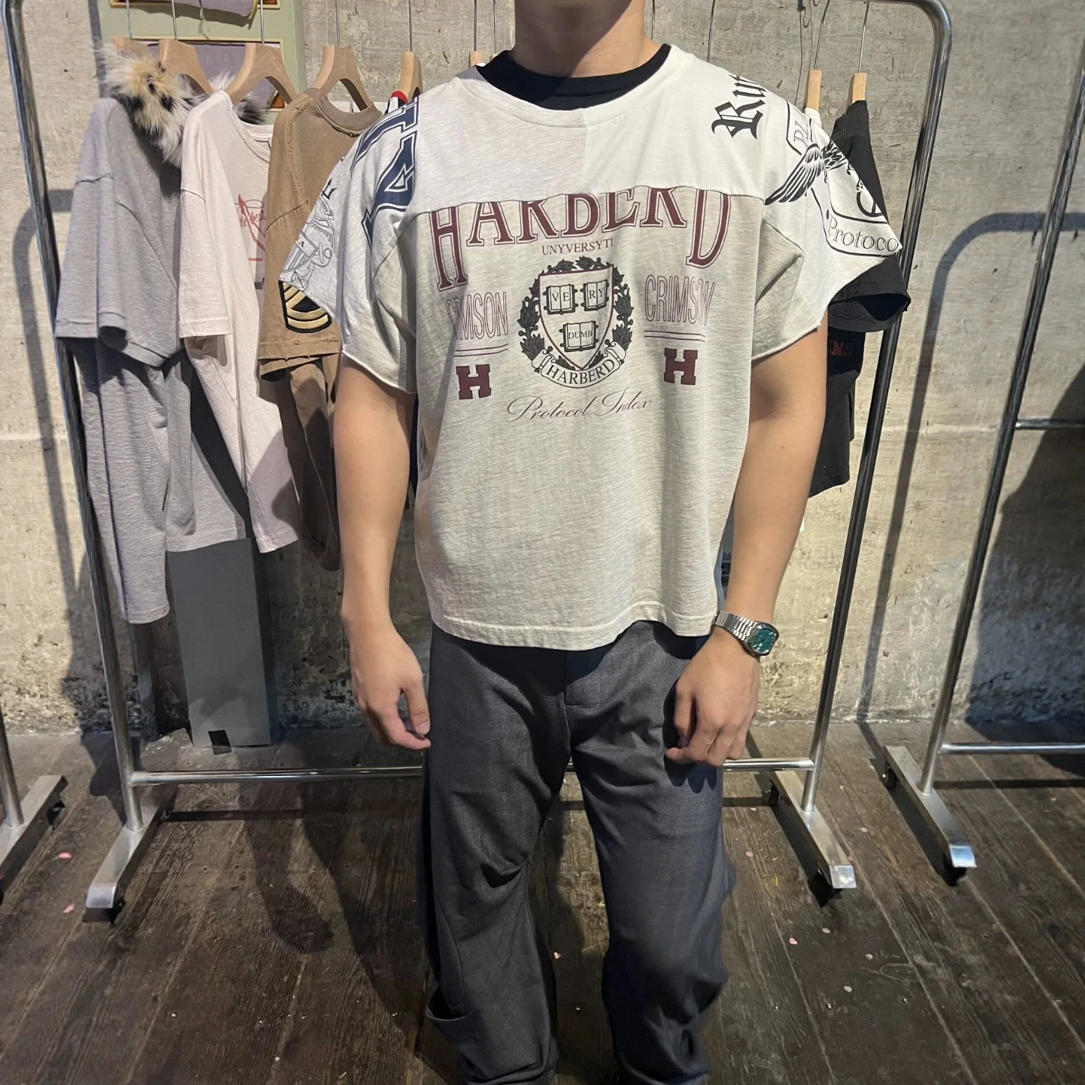 Grailz PROJECT G/R Summer Three-in-One Design Patchwork Logo Print Round Neck Short Sleeve T-shirt Ins Protocol Index