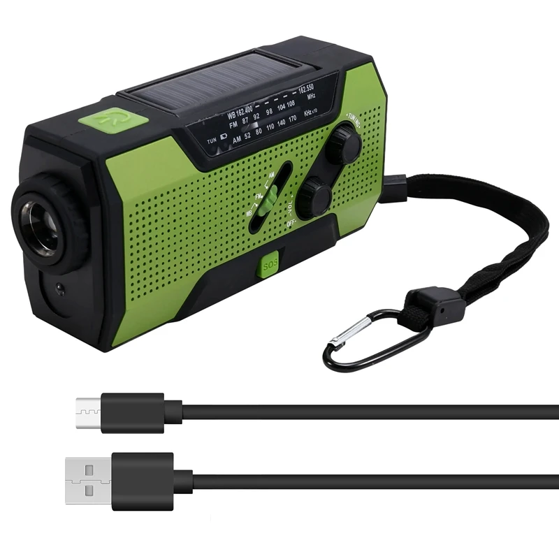 

AB08-Emergency Weather Radio Hand Crank Портативная солнечная зарядка со светодиодным фонариком AM/FM/NOAA SOS Alert 5000 мАч