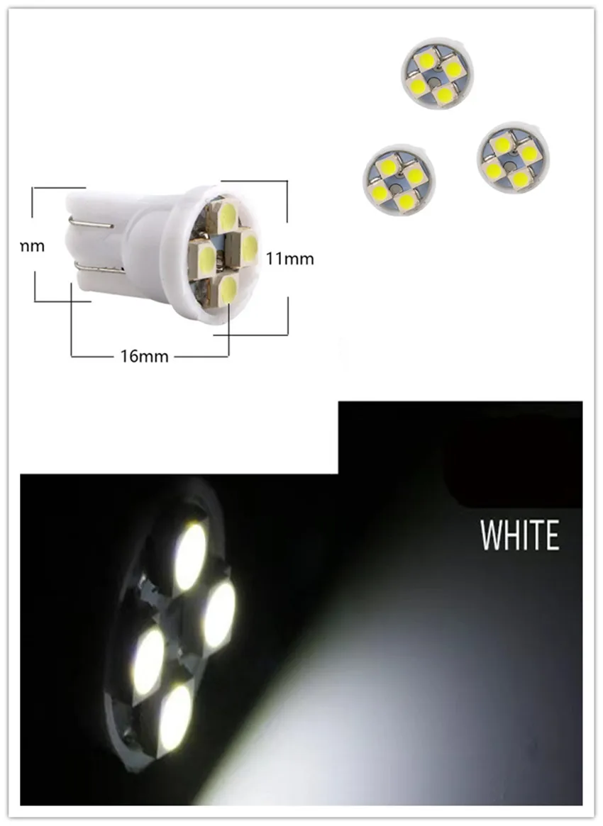 300Pcs Wholesale LED Auto Car Wedge Lamp Bulbs T10 W5W 1210 4 SMD LED 194  Side Indicator Light Clearance Lights DC 12V