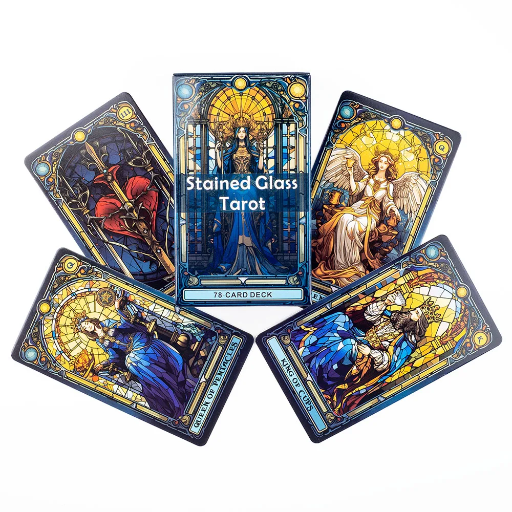 Stained Glass Tarot A 78-Card Deck Leisure Entertainment Game Card Family Gathering Divination Board Playing Games 10.3*6Cm