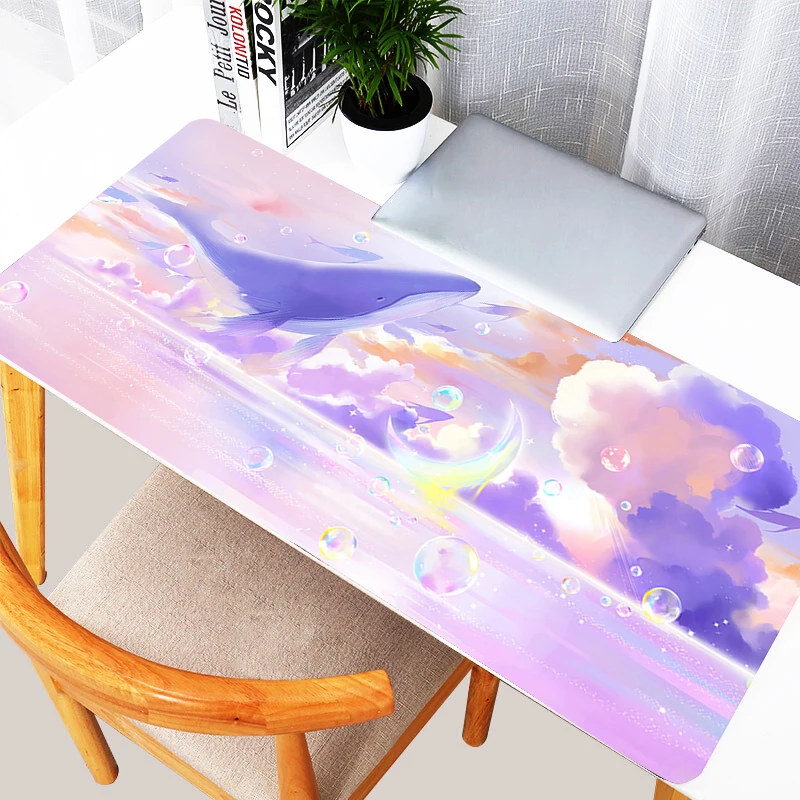 

Pink Purple Large Anime Mousepad Computer Cloud Whale Moon Mouse Pad Laptop Kawaii Gamer Cabinet Desk Mat Cute Girl Keyboard Rug