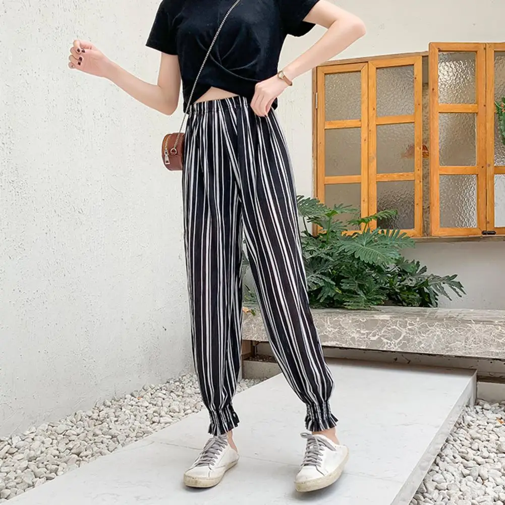 Stylish Women Spring Summer Loose Bloomers Quick Drying Casual Trousers Summer Plaid Dot Print Casual Bloomers Streetwear