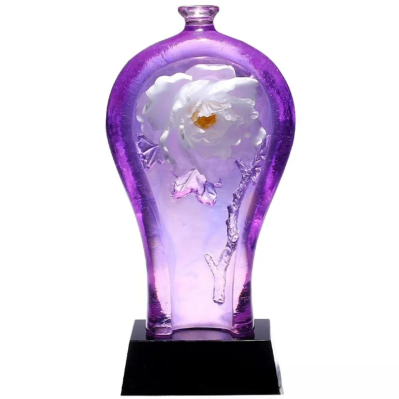 

Purple peony pollen burning Zibo glazed art bottle ornament high-end Chinese style new house housewarming gift