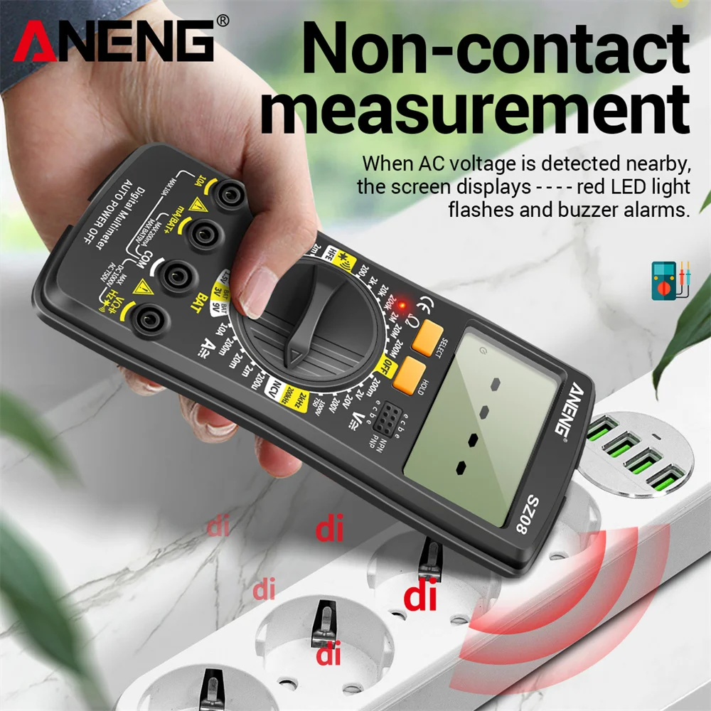 Digital Multimeter 0.6 Inch Ultra-thin Storage Tester ANENG SZ08 Handhold Auto Voltmeter Resistance Non-contact Measurement Tool