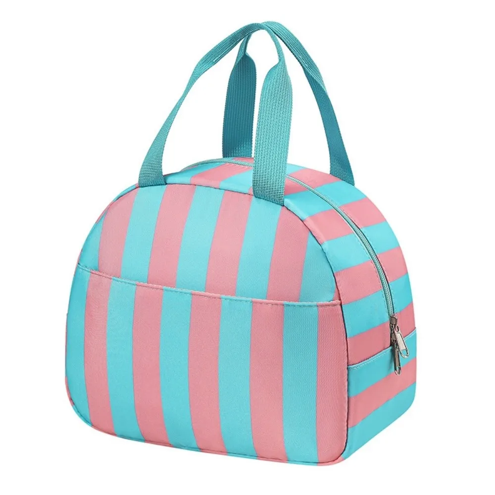 Striped Insulated Lunch Bag Reusable Leakproof Food Thermal Box with Handle Large Capacity Travel Toiletry Bag School Lunch