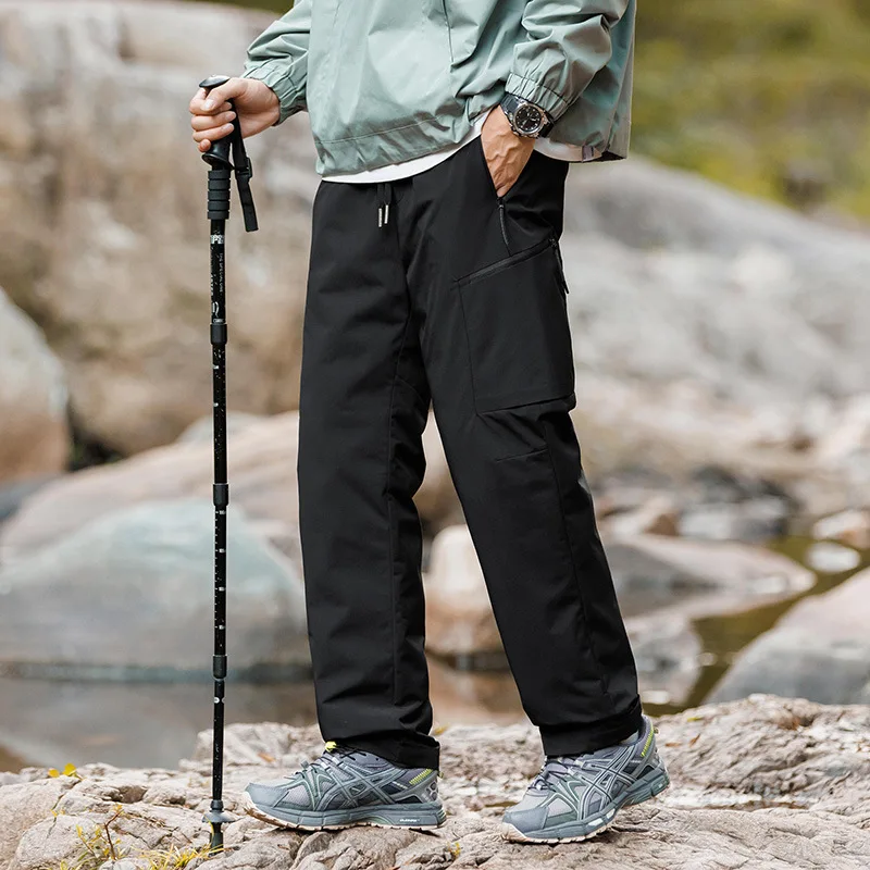 Winter Down Pants Men 90% White Duck Down Padded Warm Pants Outdoor Waterproof Windproof Casual Straight Thermal Puffer Trousers