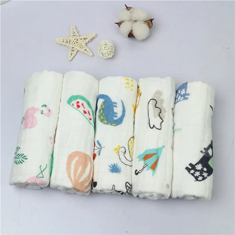 30*50CM Cotton 6 layers Gauze Baby Face Towel Infant Cartoon Face Hand Bathing Towel Bibs Feeding Cartoon Handkerchief