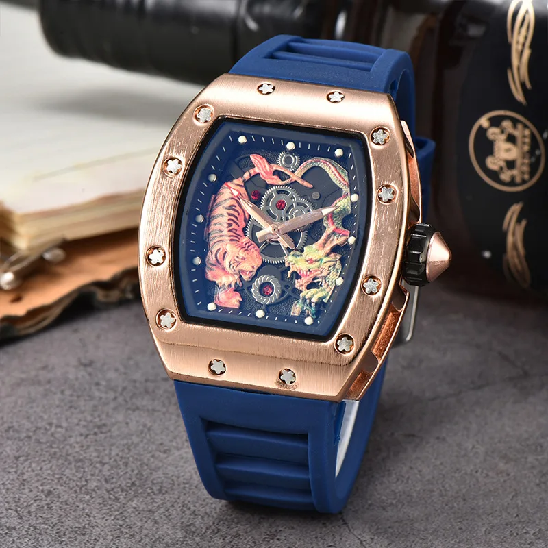 New Wine Barrel Super luminous hollow Richard Watch High Quality Silicone Chronograph Dragon and Tiger Watch