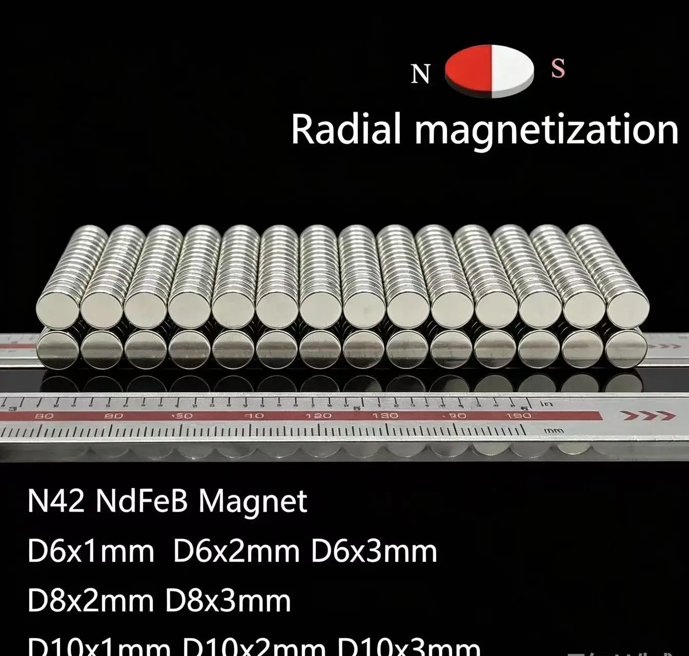10 50PCS/LOT Disc N42 Radial Magnetization NdFeB Magnet 6*1 8*2 10*3  Strong Permanent Neodymium Magnets 6x2 8x1 8x3 10x1 10x2