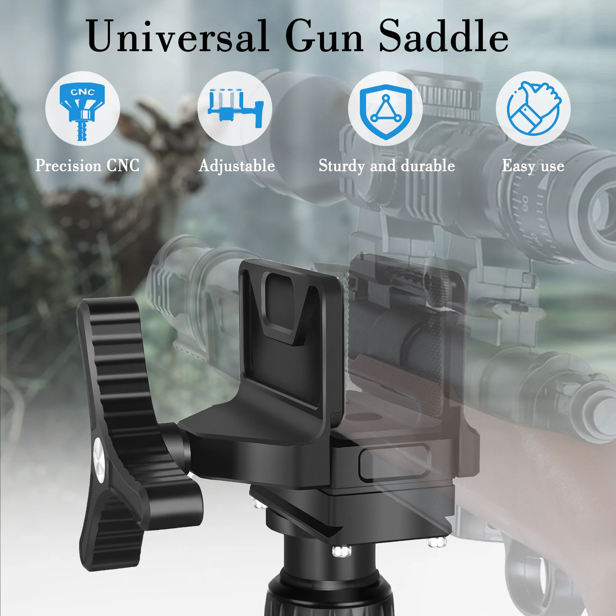 Manbily Tripod Clamp Head Adapter For Rifle Gun Rest Saddle Mount For Hunting Aluminum Shooting Stick with 3 Pads