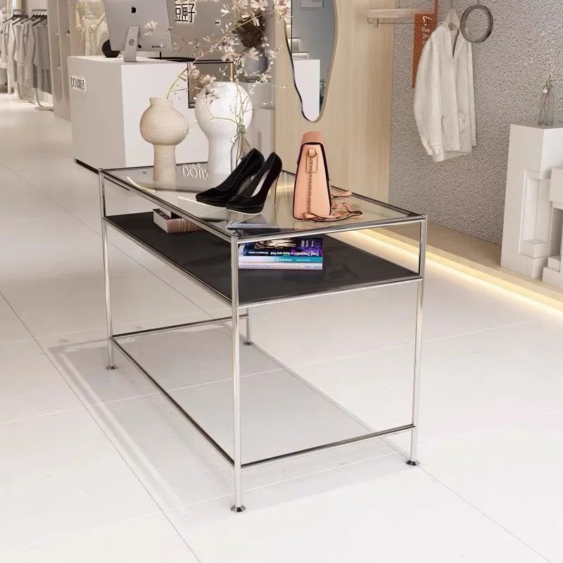 Clothing store, jewelry store, glass stainless steel display stand, Nakajima display rack, computer desk props in the middle