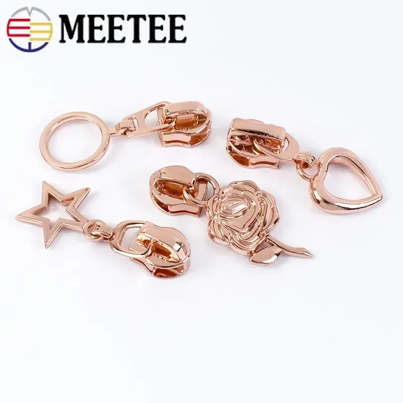5/10/20Pcs 5# RoseGold Zipper Slider for Nylon Zip Tape Cloth Sewing Zippers Puller Head Zips Pull Handle Luggage Tag Accessory