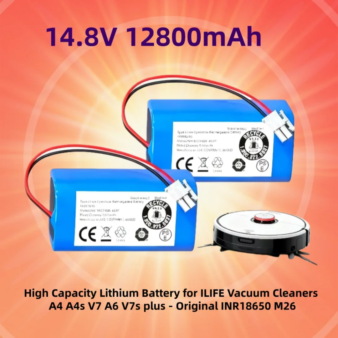 

Литий-ионный аккумулятор высокой емкости 14,8 В 12800 мАч для пылесосов ILIFE A4, A4s, V7, A6, V7s plus - Оригинальный INR18650 M26
