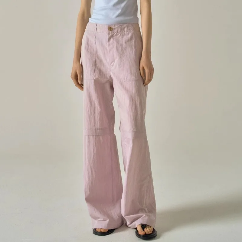 R0W Brand Casual Pants Women\'s 2023 Summer New Design Sense Cargo Pants Small Crowd Straight Slim Wide Leg Pants for Women