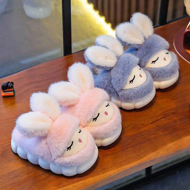 

Популярная повседневная обувь Kawaii, модная детская обувь, зимние детские хлопковые тапочки с милым кроликом на теплой подкладке, модная новинка для маленьких девочек и мам
