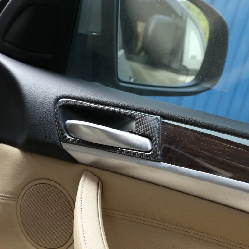 For BMW X5 E70 X6 E71 2008-2013 Soft Carbon Fiber Inner Car Door Handle Frame Cover Trim Internal Car Accessories 6