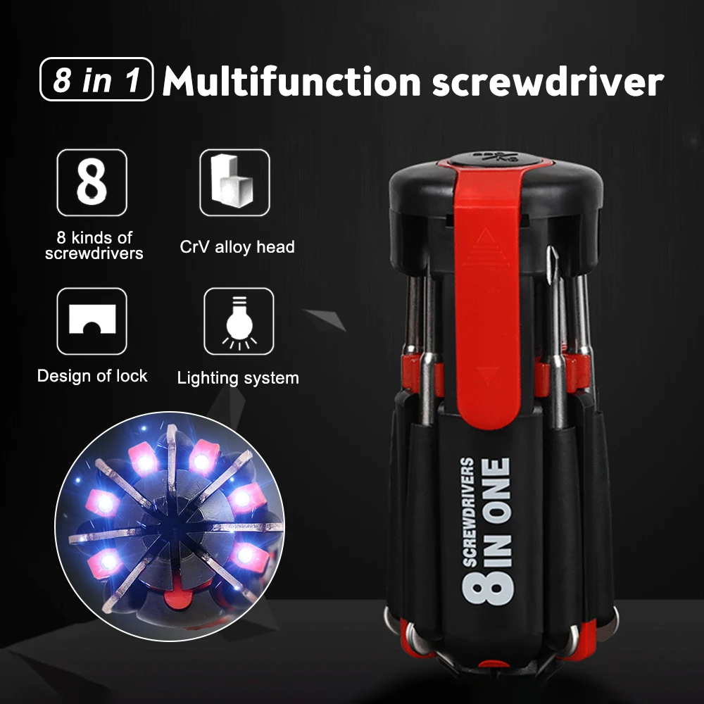 Multi Portable Screwdriver Repair Tool kit 8 in 1 T4 T5 T6 T7 T8 T9 T10 T15 screwdriver with LED Torch Light Up Flashlight