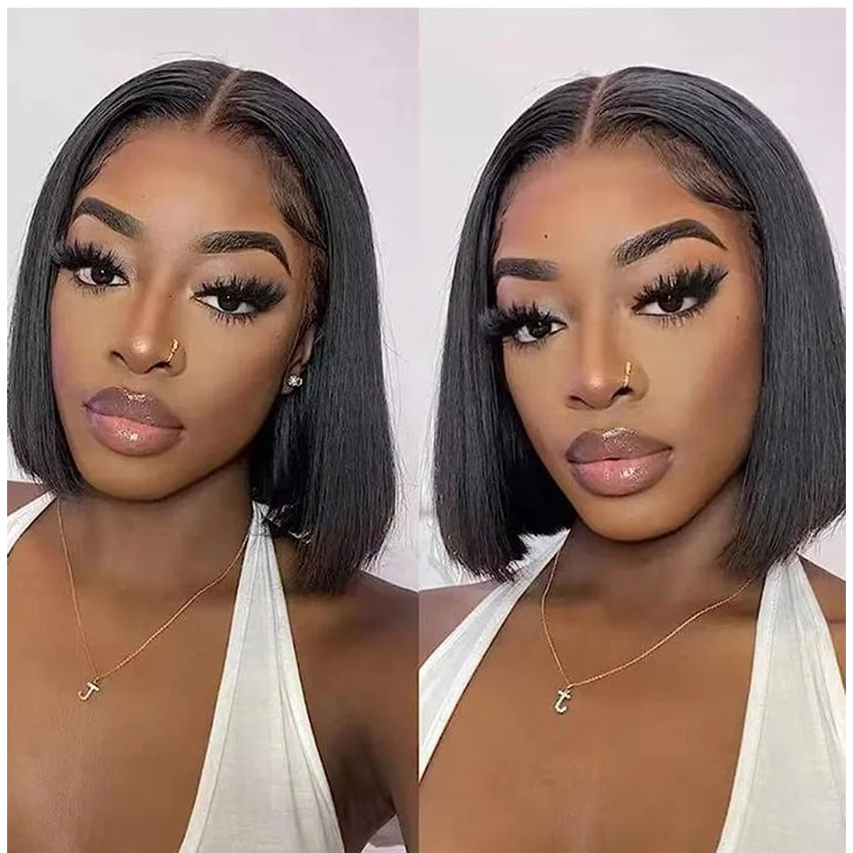 Perruque Bob Lace Front Wig sans colle brésilienne naturelle, cheveux lisses, 4x4, 5x5, en solde, pour femmes