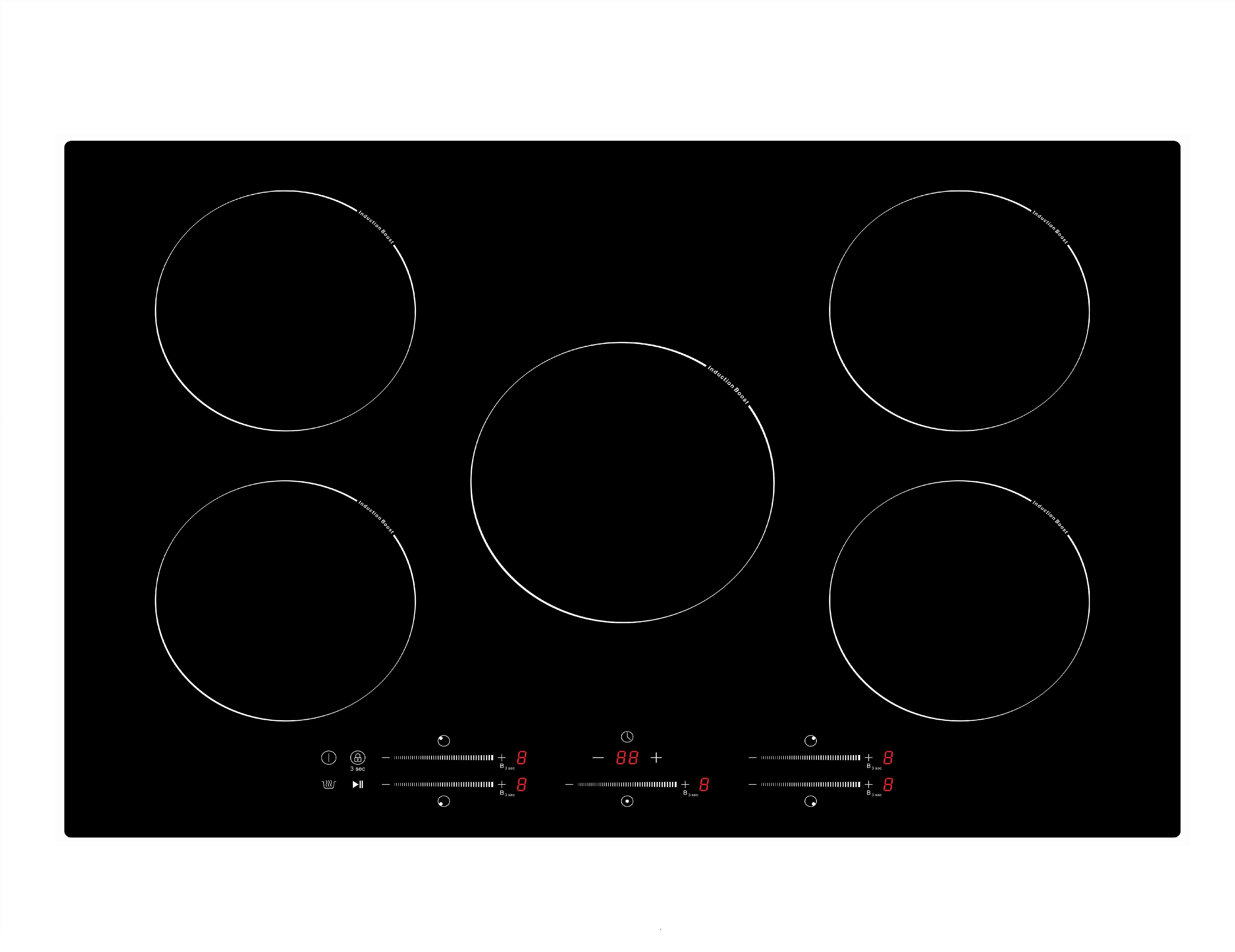 طباخ حثي مدمج بـ 5 شعلات 77/90 سم، 5 مناطق مع ميزة المنطقة الحرة