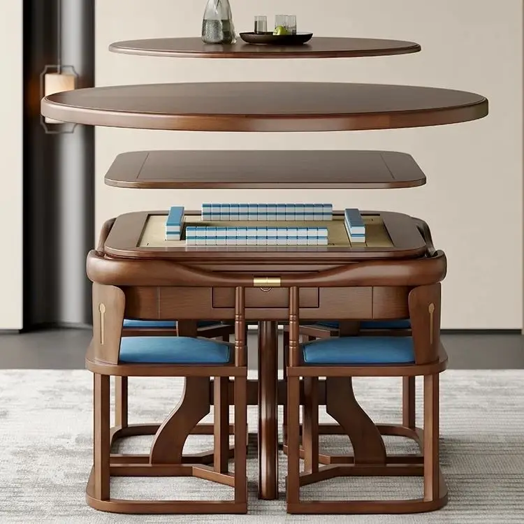 Solid wood mahjong machine dining table dual-purpose multi-function storage electric mahjong table