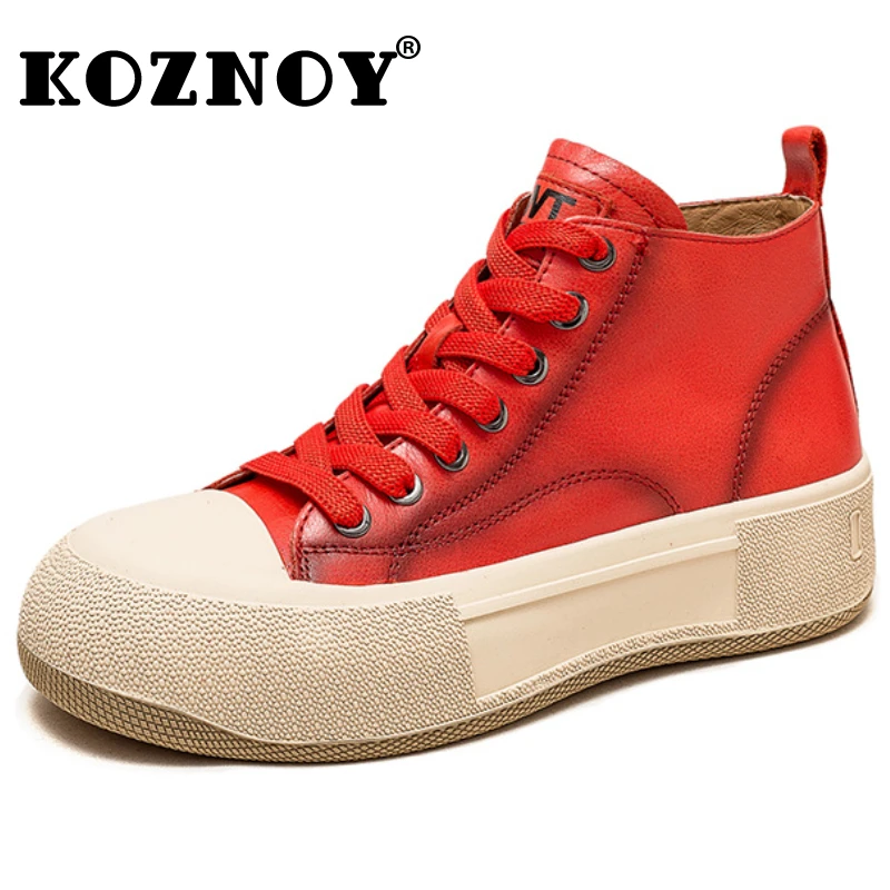 

Koznoy 4cm Ankle Boots Natural Genuine Leather Woman Moccasins Comfy Flats Round Toe Ethnic Autumn Spring Ankle Booties Shoes