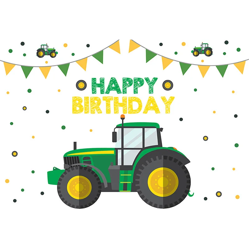 Avezano Boy Birthday Background Green Tractor Truck Child Party Banner Custom Backdrop for Photography Photo Studio Decoration