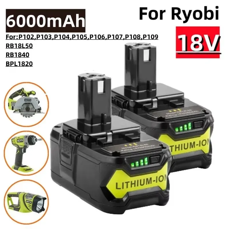 18V 6000mAh Li-ion Battery for RYOBI Power Tools Compatible with P108 18V One+ Plus P104 P107 RB18L50 RB18L20 P108