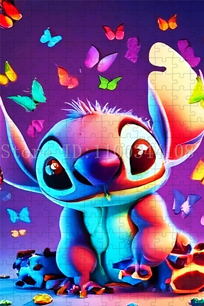 Disney stitch quebra-cabeças para crianças inteligência educação jogo brinquedos dos desenhos animados diy quebra-cabeças presente artesanal
