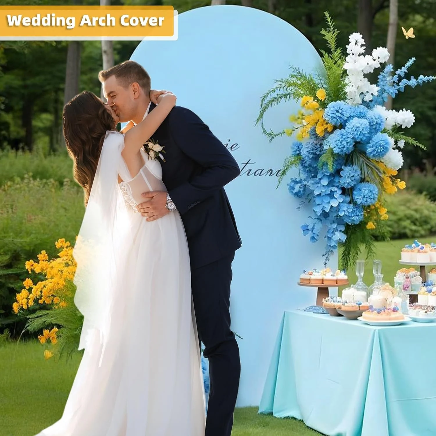 غطاء خلفية على شكل قوس من الألياف اللدنة الزرقاء مقاس 6.6 × 3.3 قدم قابل للتمدد مناسب للبالون/الزفاف/ديكور أعياد الميلاد، ديكورات كابينة تصوير استحمام الطفل