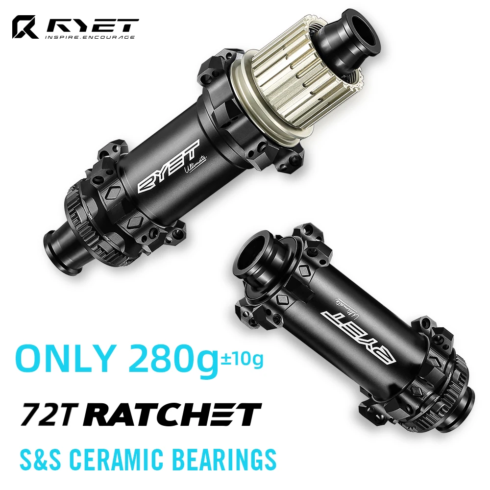 RYET MTB Bike Hubs Mountain Disc Brake SuperLight 280g 72T Rachet Centerlock Ceramic Bearing Bicycle Hubsets Cycling Parts