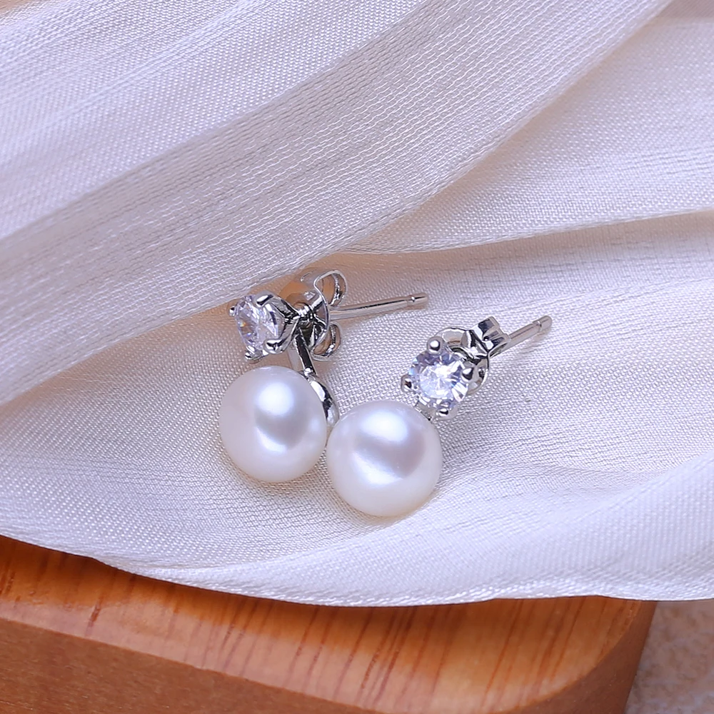 FENASY Genuine Natural White Freshwater Pearl Earrings 925 sterling silver Classic Elegant Stud Earrings For Women Fine Jewelry