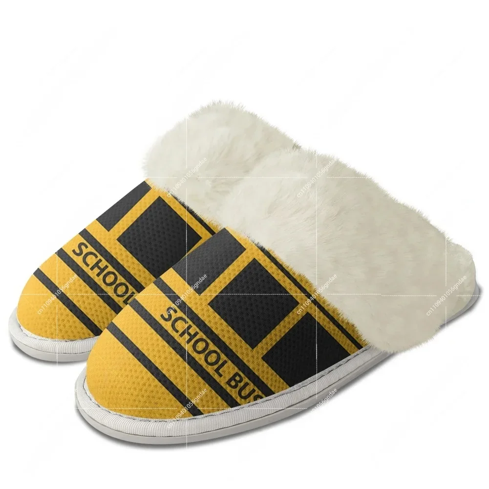 Yellow School Bus Printed Plush Slippers Keep Warm Shoes Mens Womens Cosplay Breathable Home Cotton Thermal Lightweight Slipper view 2